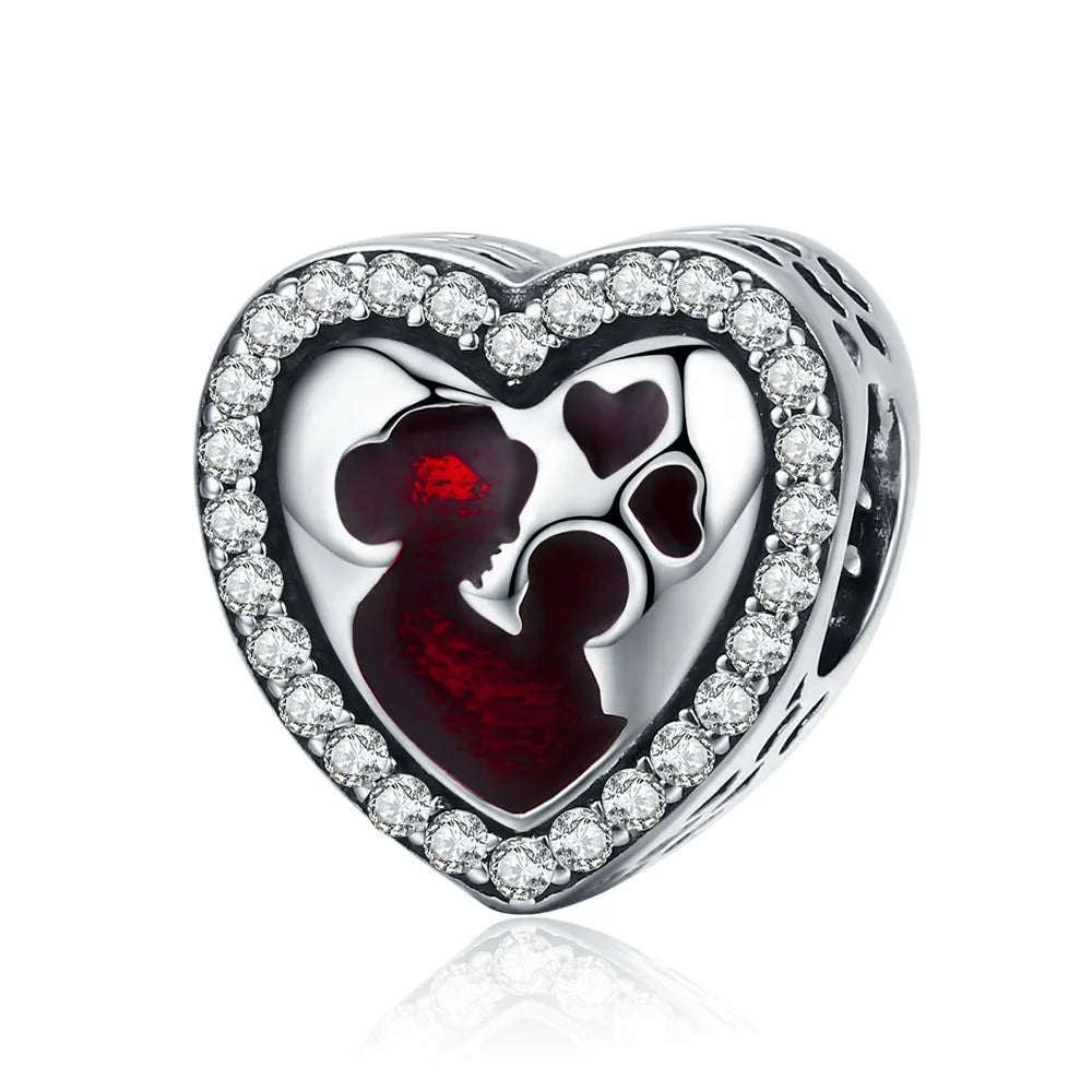 BAMOER Familien-Charm aus echtem 925er-Sterlingsilber mit blauen Kristallen, passend für Armbänder und Armreifen