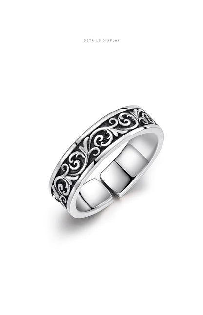 Retro Thai Silber Gras Muster Ring für Männer Trendy Vielseitig Personalisierter Schmuck Offene Einzelringe Fingerschmuck KOFSAC