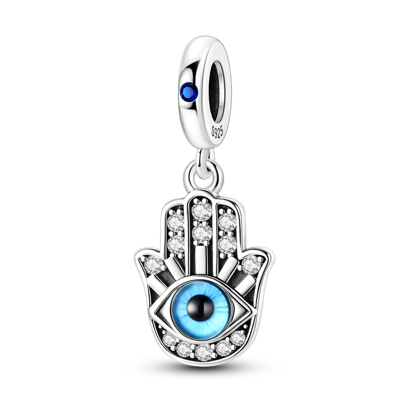 Anhänger Fatimas Hand Nazar Eye Massives 925er Sterlingsilber, baumelnder Charm-Schutz-Anhänger für Damen, Sommer, edler Schmuck