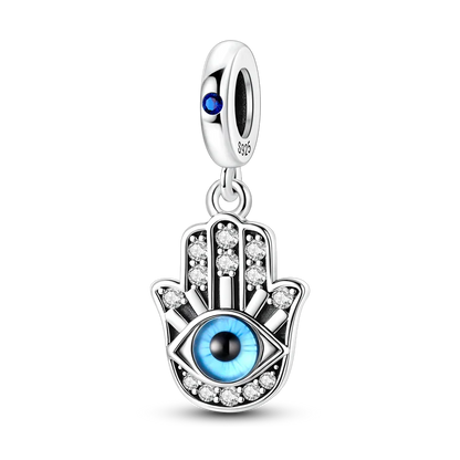 Anhänger Fatimas Hand Nazar Eye Massives 925er Sterlingsilber, baumelnder Charm-Schutz-Anhänger für Damen, Sommer, edler Schmuck