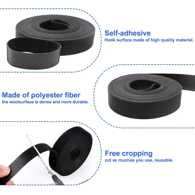 5M/Rolle Wiederverwendbare Kabelbinder Breite 10/15/20/25mm Nylon-Klebeband Klettverschluss Kabelorganisator-Band