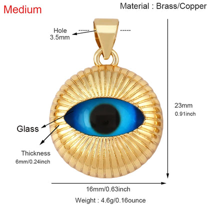 Blaues rundes Herz-Augen-Glücksamulett, türkischer Glücksanhänger, echtes 18 Karat vergoldetes Halsketten-Armband, Schmuckzubehör, S52