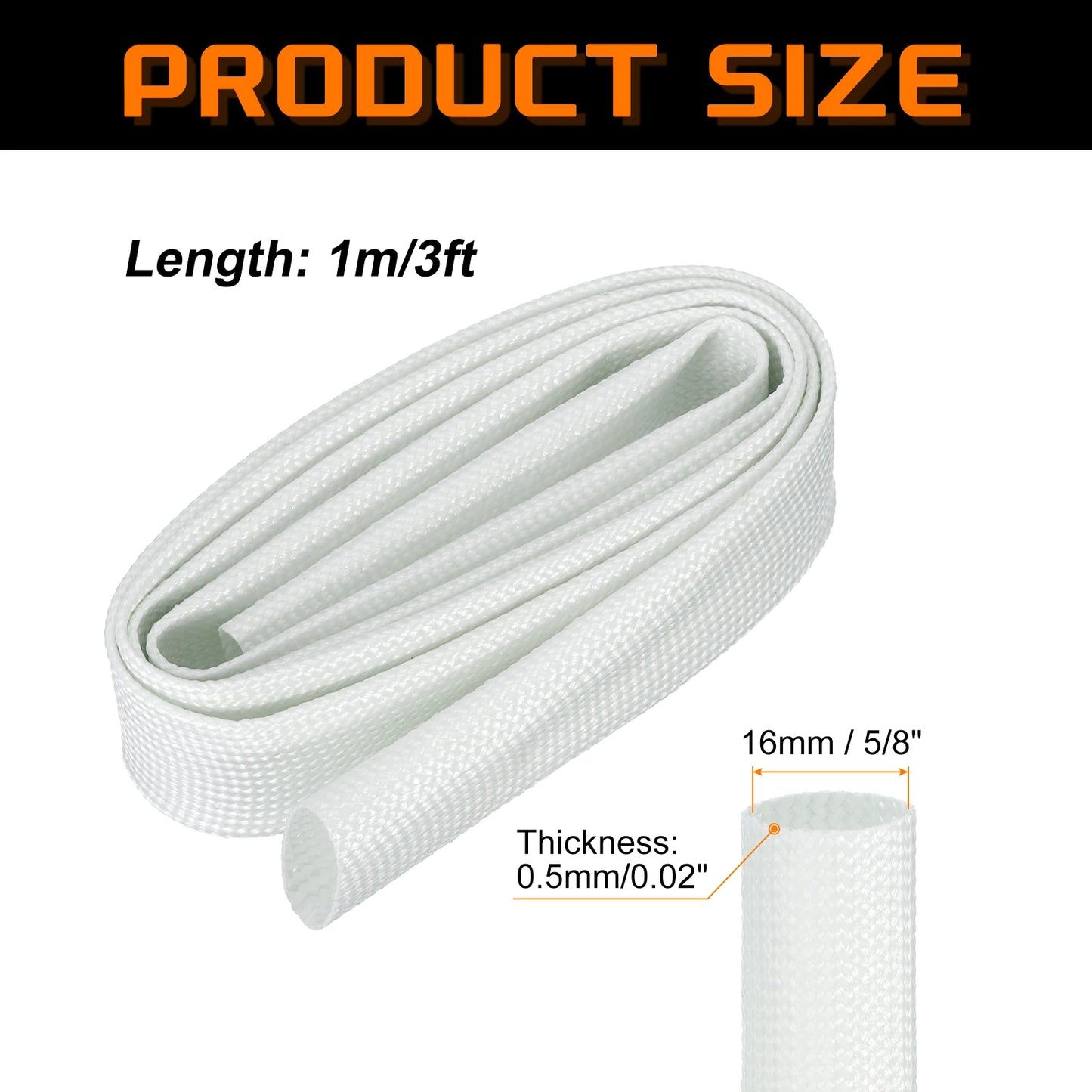 1/3 Meter geflochtene Kabelhülse, 12–25 mm ID, 200 °C, hitzebeständig, 1500 V, Glasfaser-Drahtisolierung, Kabelschutz, Organizer-Management