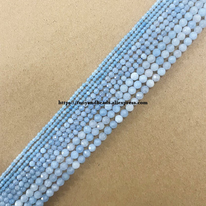 Halbedelstein 2 3 4 mm kleine Diamantschnitte facettierte blaue Aquamarin runde lose Perlen 15 Zoll Pick-Größe für Schmuckherstellung DIY