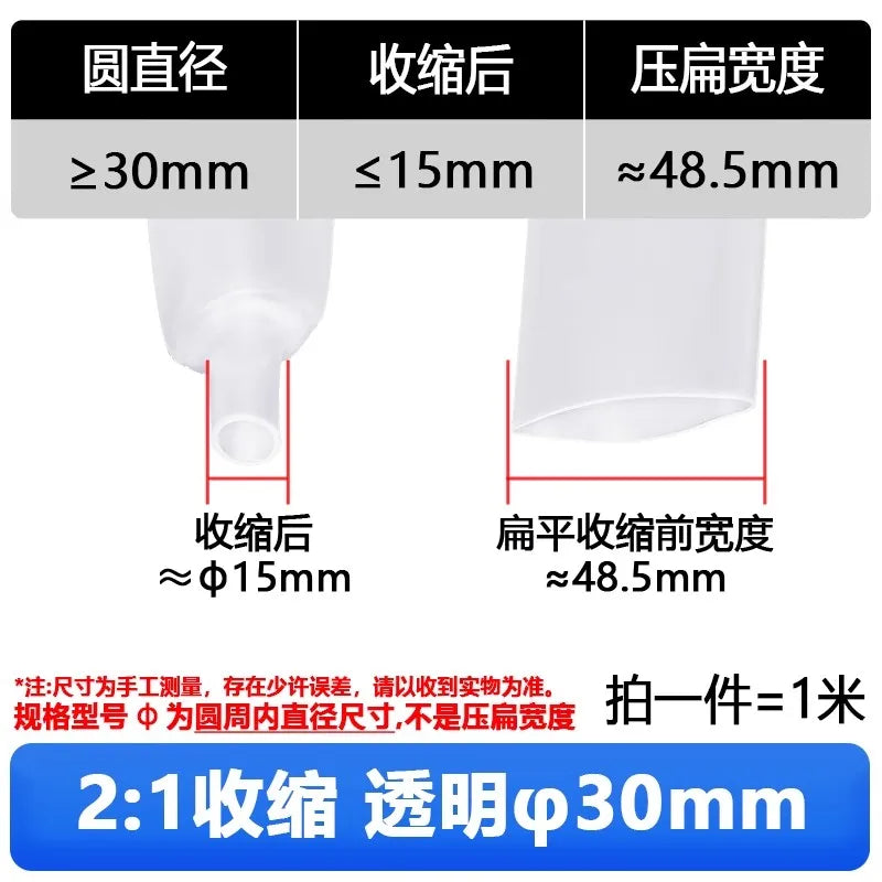 1–4 Meter Schrumpfschlauch, transparent, 2:1, 0,6 mm, 0,8/1/1,52/3/4/4,5/5/6/8/9/10/12/14/15/16/18/20/22/25/28/30/40/45/50 mm