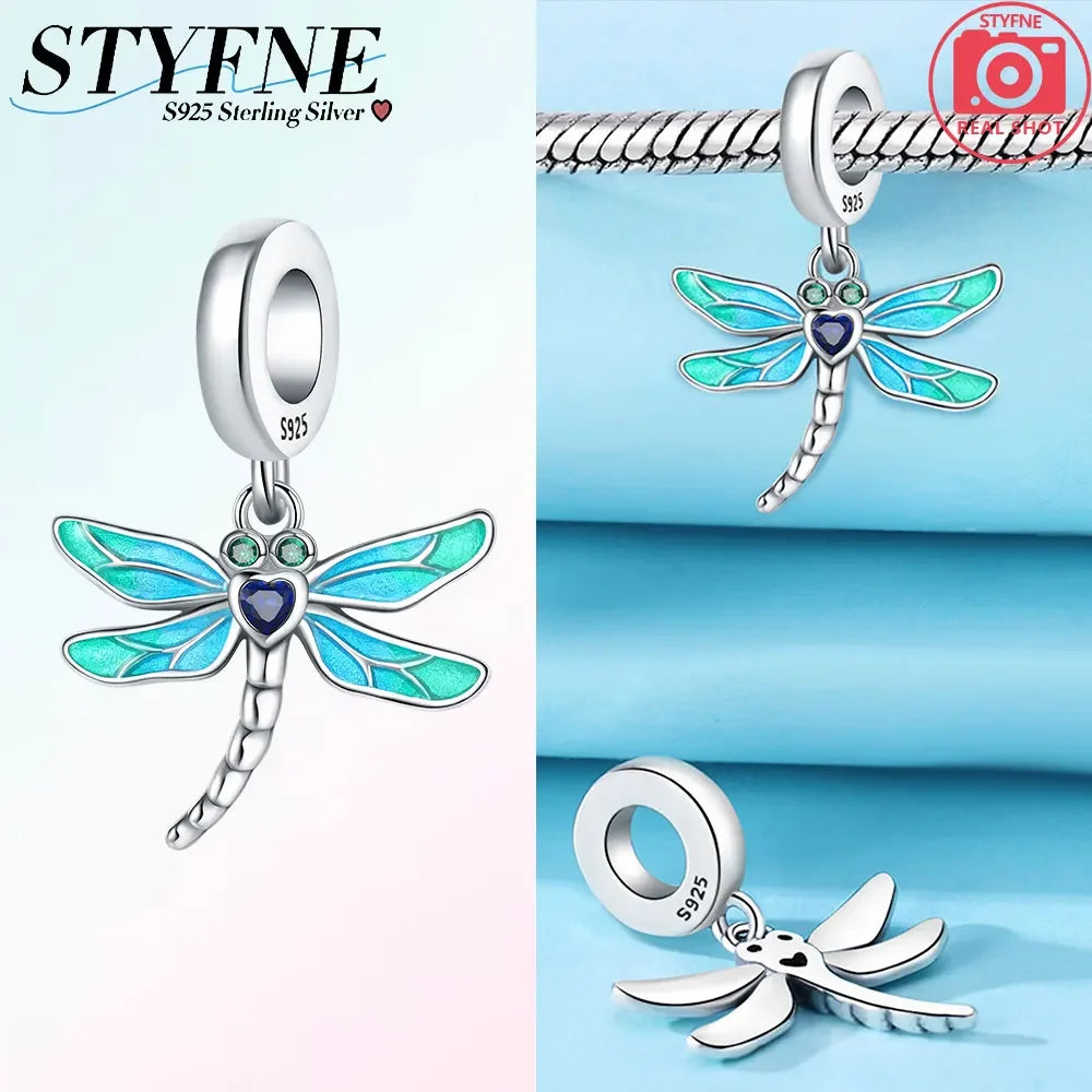 Charm-Anhänger aus 925er-Sterlingsilber, Elefant, Libelle, Tiefseefisch, für Frauen, DIY-Perlen, Original-Armband, edle Schmuckherstellung, Geschenk