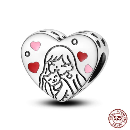 Charms aus 925er-Sterlingsilber, romantische Herz-Serie, Perlen, passend für Qikaola 925 Original-Armbänder, DIY-Schmuck zum Muttertag, Geschenke