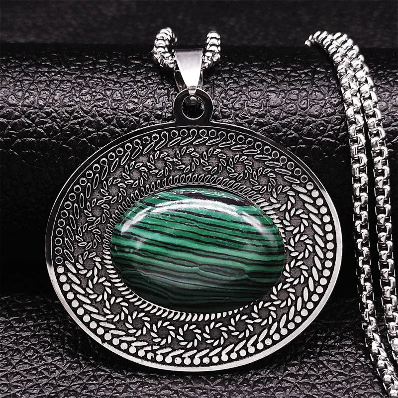 Edelstahl Böhmen Naturstein Vintage Halsketten Frauen Silber Farbe Oval Kette Halskette Schmuck Reiki Healing Geschenk N8150