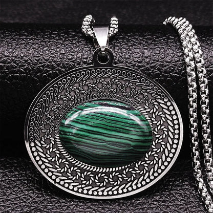 Edelstahl Böhmen Naturstein Vintage Halsketten Frauen Silber Farbe Oval Kette Halskette Schmuck Reiki Healing Geschenk N8150