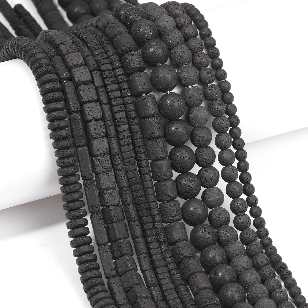 Piedras volcánicas natürliche schwarze Lava zylindrische quadratische Abacus-Steinperlen für Schmuckherstellung, DIY-Schmuck, Armbänder, handgefertigt