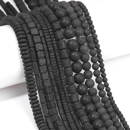 Piedras volcánicas natürliche schwarze Lava zylindrische quadratische Abacus-Steinperlen für Schmuckherstellung, DIY-Schmuck, Armbänder, handgefertigt