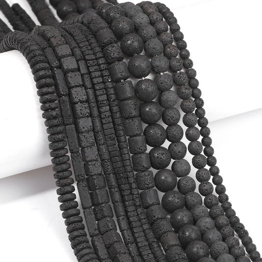 Piedras volcánicas natürliche schwarze Lava zylindrische quadratische Abacus-Steinperlen für Schmuckherstellung, DIY-Schmuck, Armbänder, handgefertigt