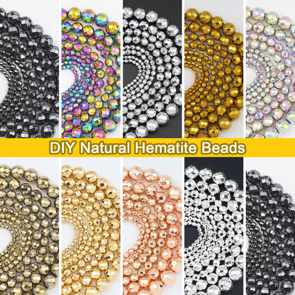 15'' Mehrfarbiger facettierter runder Hämatit-Naturstein 2/3/4/6/8/10 mm lose Perlen für DIY-Schmuckherstellung, Armband, Halskette, Earri