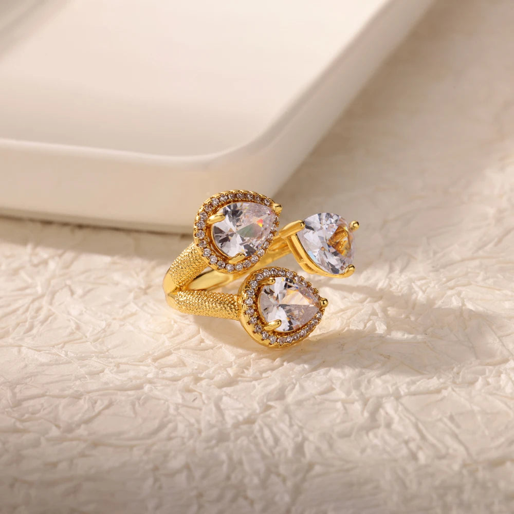 Luxus Edelstahl Ringe Vergoldet Bunte Stein Zirkon Kristall Herz Ring Für Frauen Hochzeit Boho Schmuck Weihnachtsgeschenk