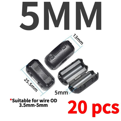 20 Stück Magnetring-Ferritfilter, störungsfrei, abnehmbarer EMC-Innendurchmesser 3,5 mm, 5/7/9/11/13/15 mm