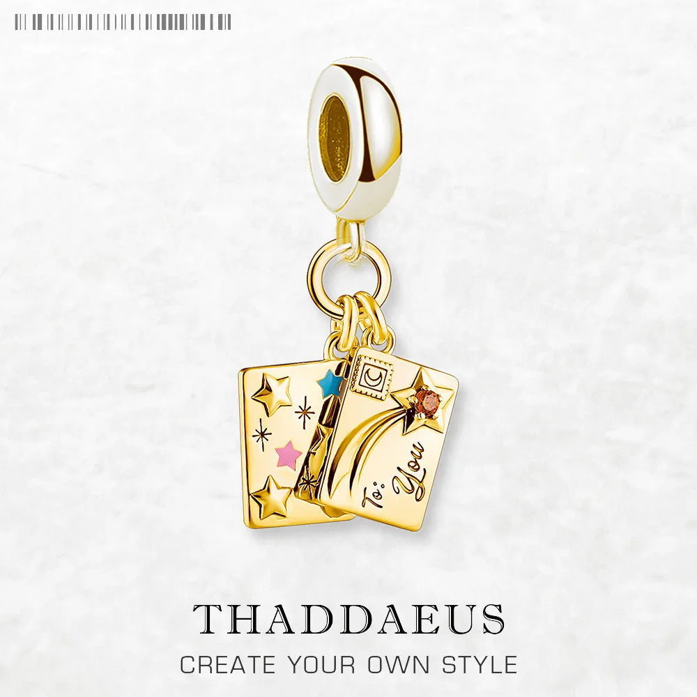 Vergoldeter Liebesbrief-Umschlag-Anhänger, baumelnder Charm, 925er Sterlingsilber, edler Schmuck, romantisches Geschenk für Frauen