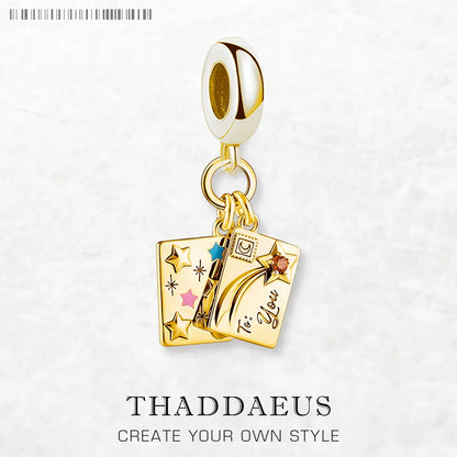 Vergoldeter Liebesbrief-Umschlag-Anhänger, baumelnder Charm, 925er Sterlingsilber, edler Schmuck, romantisches Geschenk für Frauen