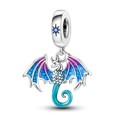 Versilberte bunte Charms-Perlen passen zu Original-Armreif, Einhorn, feuriger Drache, Anhänger, baumelndes Armband, DIY-Frauen-Schmuck, Geschenk