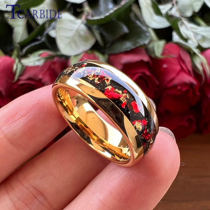 Dropshipping 6mm 8mm 18k Gold Farbe Kuppel Ehering Schöner Wolframkarbid Ring mit roter und Goldfolieninlage Comfort Fit
