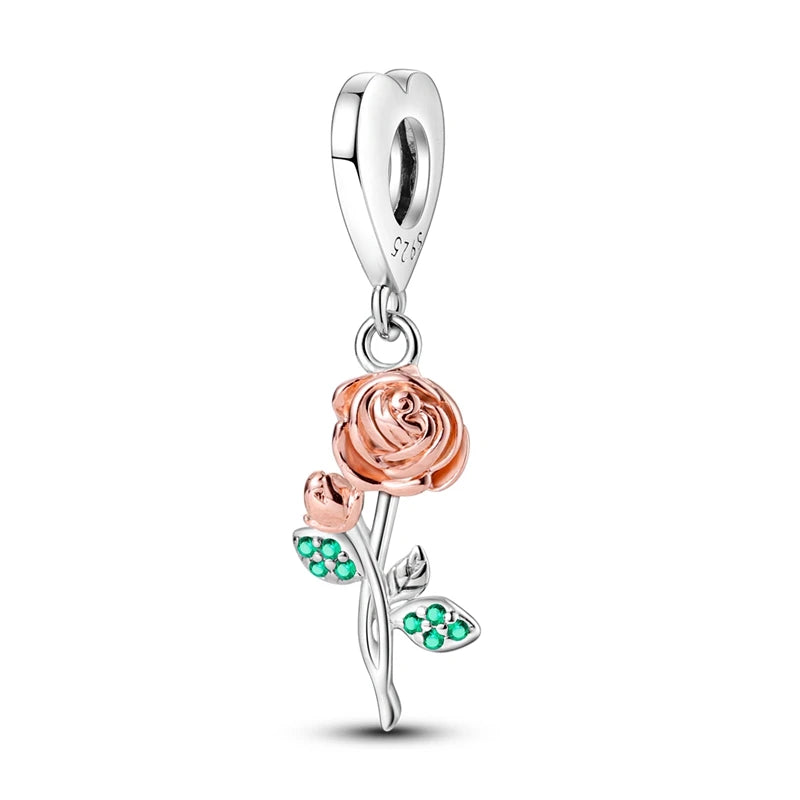 Blumen-Charms aus 925er Silber, Sonnenblumen-Tulpen-Anhänger, passend für Original-Pan-Armbänder zur Herstellung von Schmuck