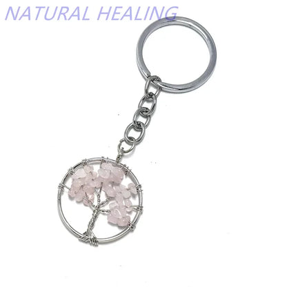 10 stücke Frauen natürlichen Chip Quarz Stein Perle 30mm Herz runden Baum des Lebens Schlüssel anhänger Lanyard Großhandel Schlüssel ringe