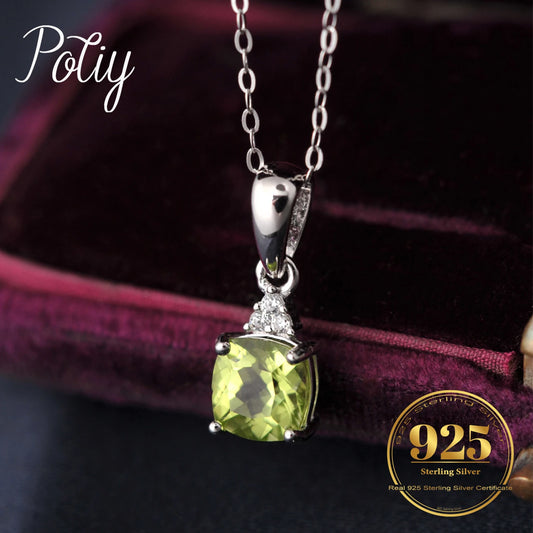 Potiy 1 Karat Kissen, natürlich geschliffene echte Peridot-Anhänger-Halskette mit 45,7 cm langer Spurkette aus 925er Sterlingsilber