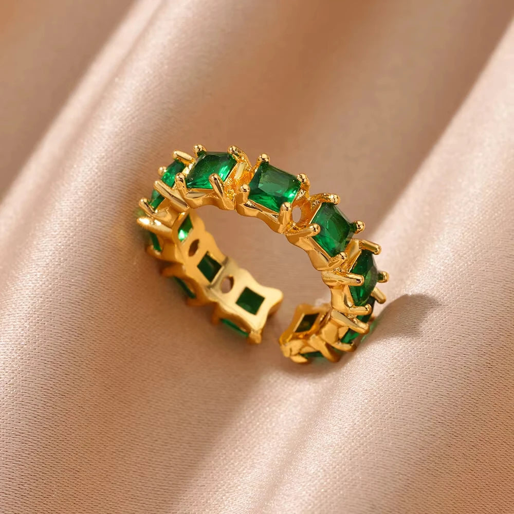 Luxus Edelstahl Ringe Vergoldet Bunte Stein Zirkon Kristall Herz Ring Für Frauen Hochzeit Boho Schmuck Weihnachtsgeschenk