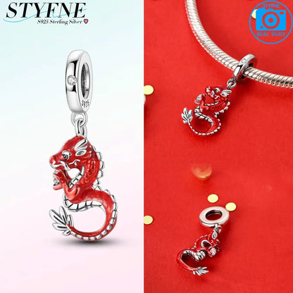 Charms der Drachen-Serie, 925er Silber, Flugsaurier, Tyrannosaurus, Chamäleon-Charm-Anhänger, passend für Original-Armbänder, DIY-Schmuckherstellung