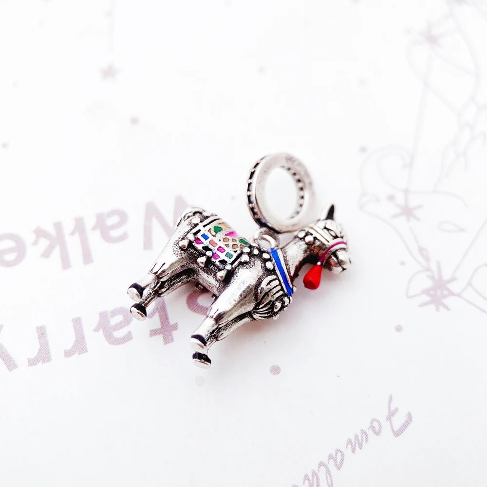 Colourfully Dekoriert Lama 925 Sterling Silber Baumeln Charme Anhänger Frauen Männer Sommer Feinen Schmuck