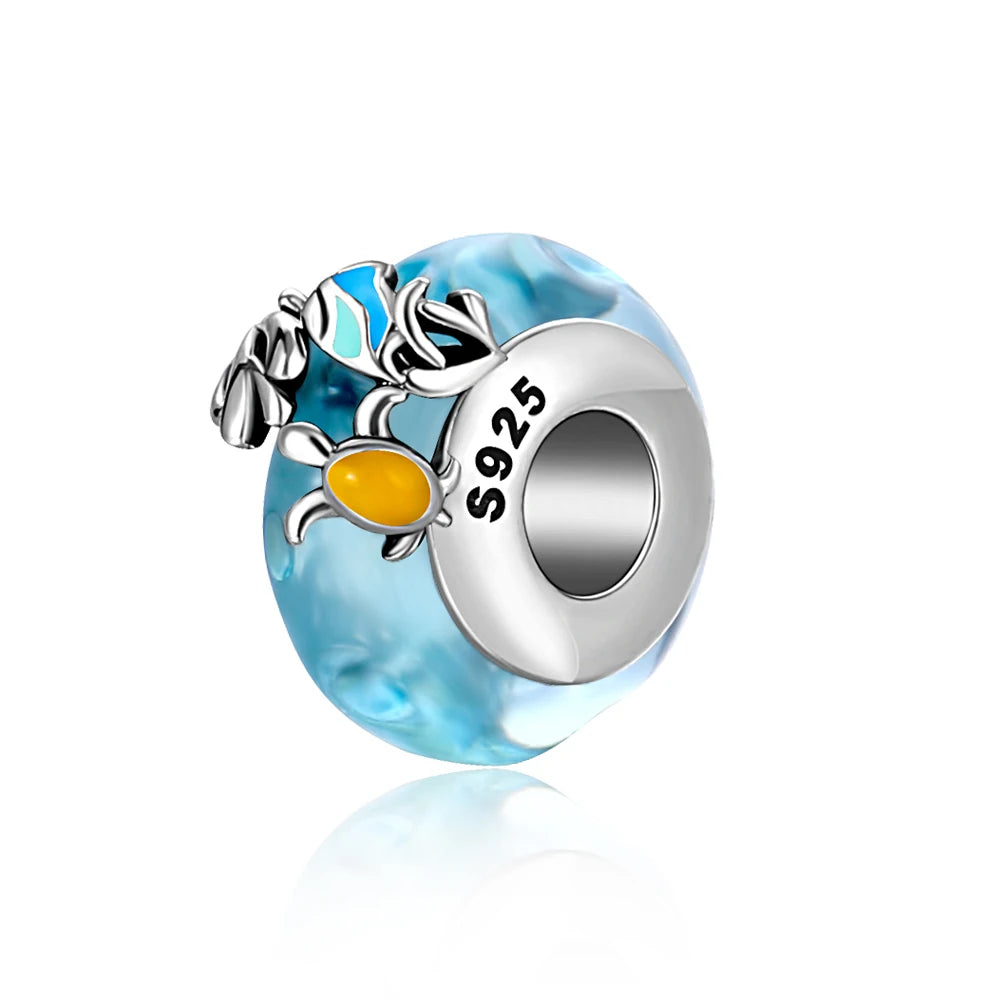 Ocean Series 925er Sterlingsilber, Wal, Schildkröte, kleiner Fisch, Qualle, Delfin, blauer Charm, passend für DIY-Armband, Halskette, Party-Schmuck