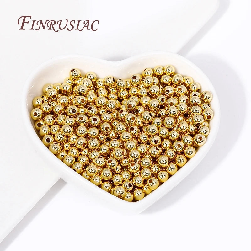 18K vergoldete Perlentrenner 2/2,5/3/4/5/6/8MM Metall glatte runde nahtlose Perlen Abstandshalter Perle für DIY Schmuckherstellung Zubehör