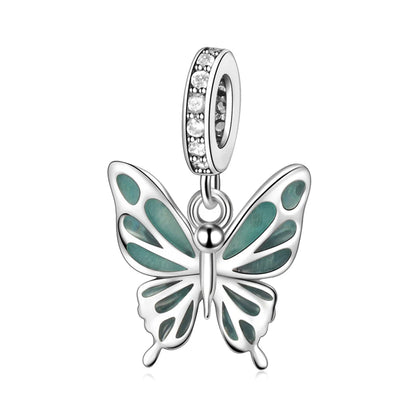 Exquisiter 925er-Sterlingsilber-Charm mit funkelndem Edelstein, Schlüssel, Blume, Schmetterling, passend für DIY-Armbänder, Halsketten, edler Schmuck, Geschenke