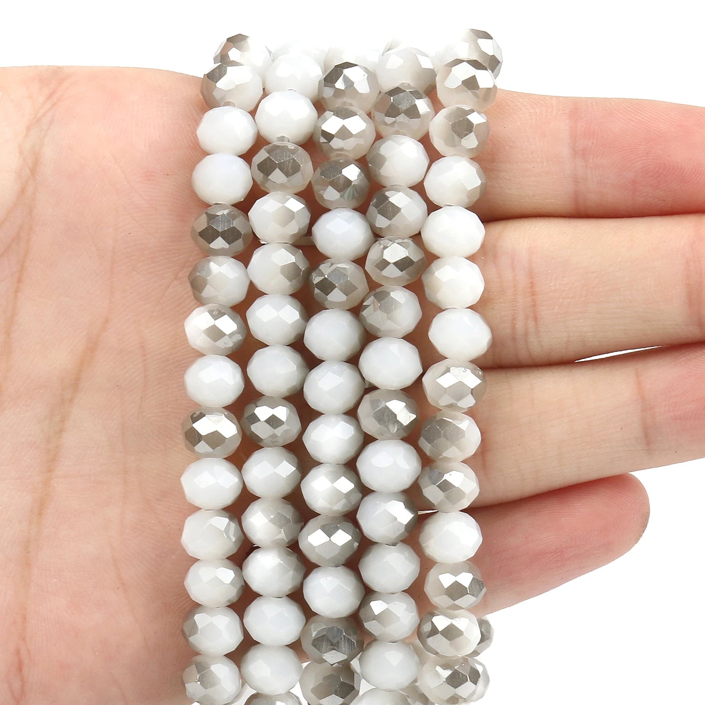 3/4/6/8mm Facettierte Jade Weiße Kristall Glas Perlen Vergoldet Flache Runde Lose Perlen für Schmuck Machen Diy Armband Ohrring