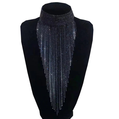 Mode glänzende Strass lange Kette Choker Kragen Statement Halskette für Frauen Modeschmuck Accessoires