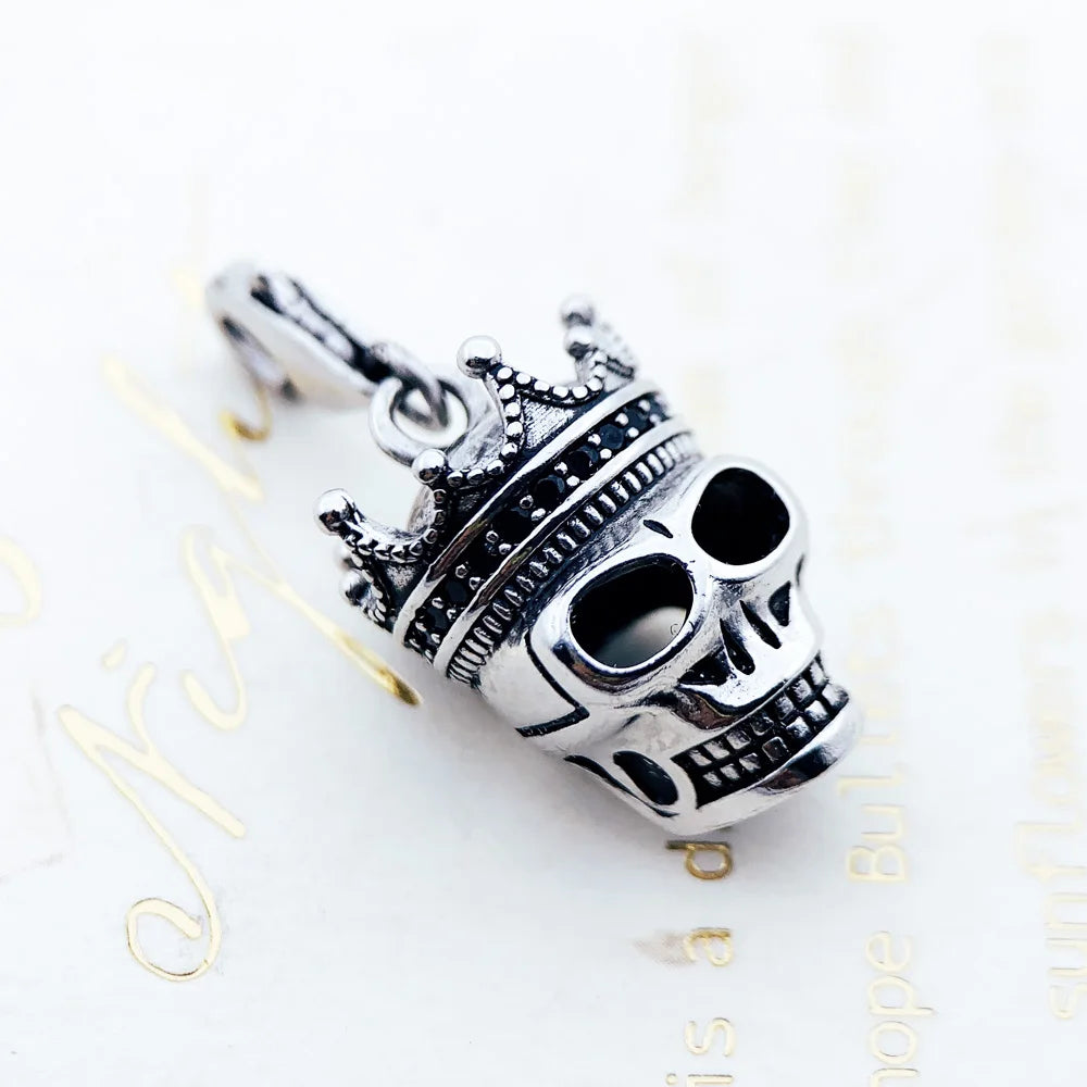 Schädel König Baumeln Charms,925 Sterling Splitter Europa Anhänger Neue DIY Mode Schmuck Für Frauen Männer