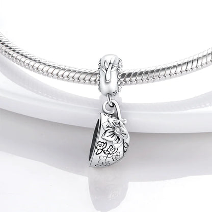 Echtes 925 Sterling Silber Buch Und Kaffeetasse Charms Fit Original Pand 3mm Armband Anhänger Perlen Frauen Edlen schmuck