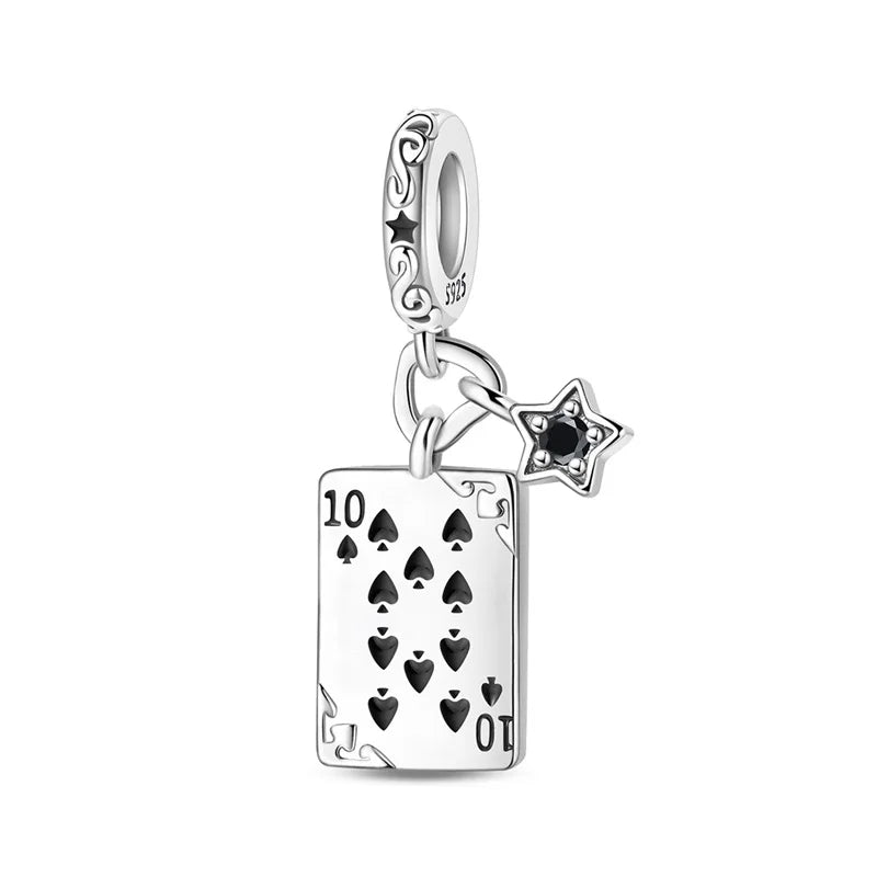 Geheimnisvoller Charm-Anhänger aus 925er-Sterlingsilber mit Hexen- und Tarotkarten-Spielkarten, passend für DIY-Armbänder, Halsketten, die als Glücksgeschenk wünscht