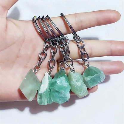 1pc natürliche rohe Erz grün Fluorit Stein Schlüssel ring Kristall quarze Schlüssel bund Frauen Männer Handtasche Mineral Schlüssel ring Schmuck