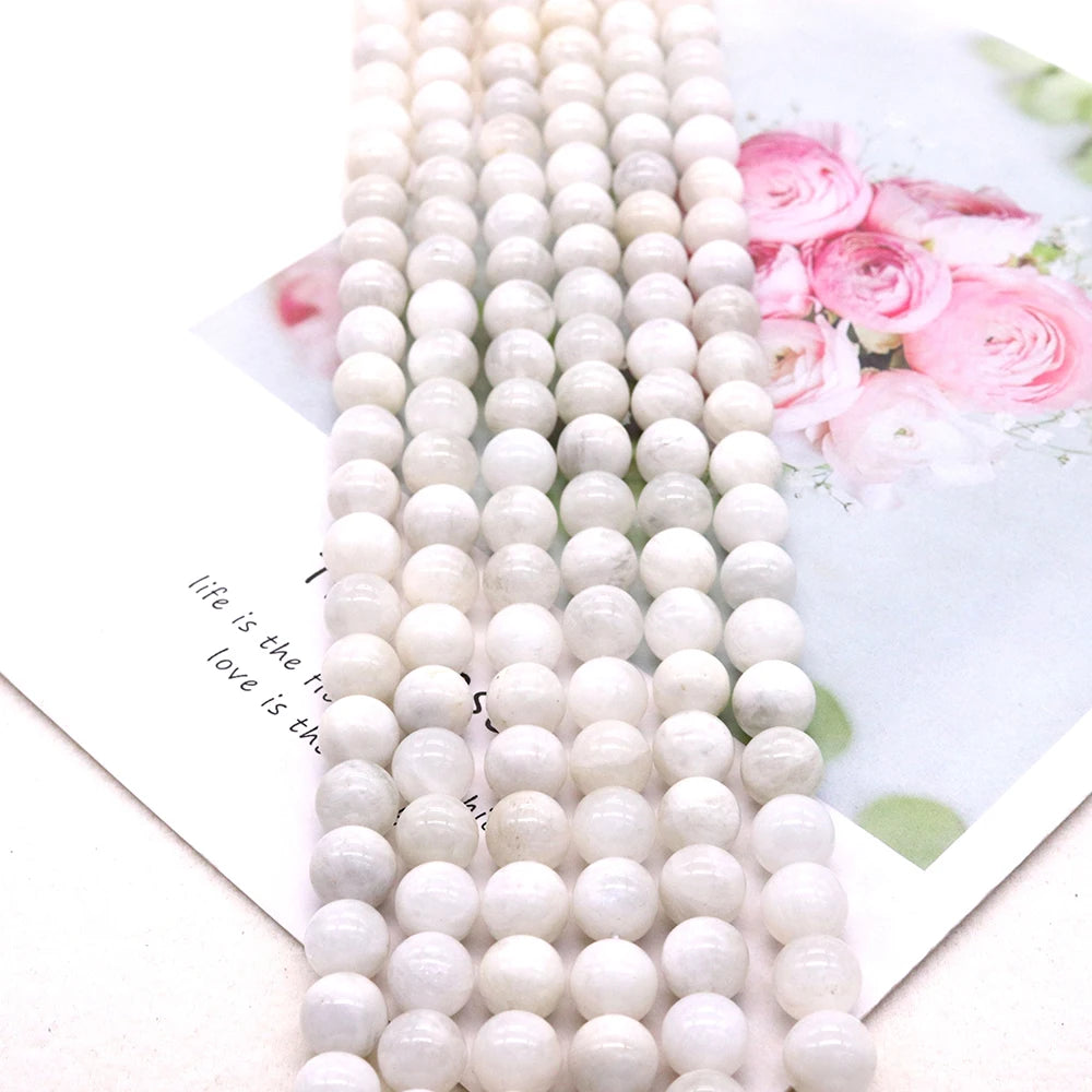 Naturstein perlen runder weißer Mondstein 4/6/8/10/12mm lose Perlen für Schmuck machen DIY Männer Frauen Glück Armbänder Halskette