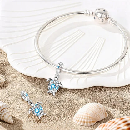 Ocean Series 925er Sterlingsilber, Wal, Schildkröte, kleiner Fisch, Qualle, Delfin, blauer Charm, passend für DIY-Armband, Halskette, Party-Schmuck