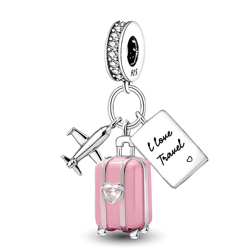 Charms aus 925er-Sterlingsilber mit Tierhantel, niedlicher rosa Hund, Perlen, passend für DIY-Armbänder, Armreifen, Geschenk von hochwertigem Schmuck