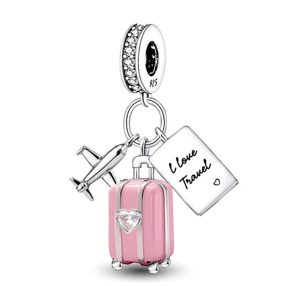 Charms aus 925er-Sterlingsilber mit Tierhantel, niedlicher rosa Hund, Perlen, passend für DIY-Armbänder, Armreifen, Geschenk von hochwertigem Schmuck