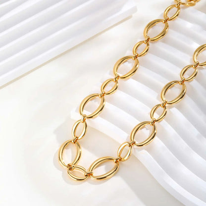 Klobige Gliederkette aus Edelstahl für Damen, vergoldete, dicke ovale Ketten-Choker-Halskette, geometrischer minimalistischer Schmuck