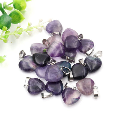12 Stück Naturstein Quarz Rosenkristall Türkis Opal Herz Anhänger 16mm DIY Schmuckherstellung Halskette Zubehör Charms Handwerk