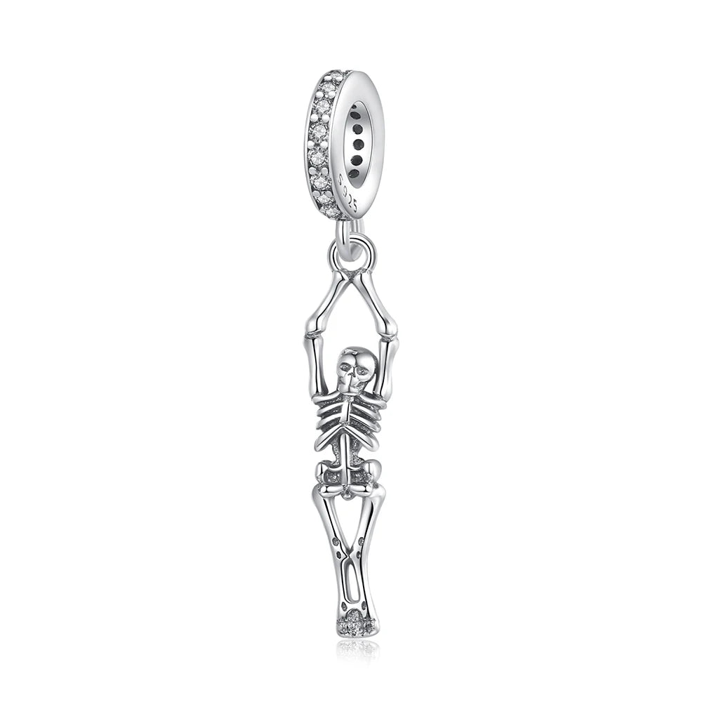 Atemberaubender Geisterrosen-Perlen aus 925er-Sterlingsilber und Spinnen-Seidenschädel-Anhänger, passend für Armbänder, Halloween-Anhänger, Accessoires, Geschenke