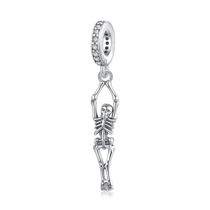 Atemberaubender Geisterrosen-Perlen aus 925er-Sterlingsilber und Spinnen-Seidenschädel-Anhänger, passend für Armbänder, Halloween-Anhänger, Accessoires, Geschenke