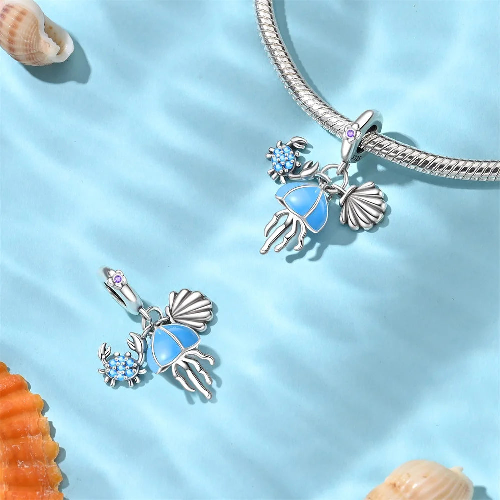 Sommer-Charm-Anhänger aus 925er-Sterlingsilber, Sea World Kingdom, Perlen für Charms, Original-Armband für Damen, Schmuckherstellung