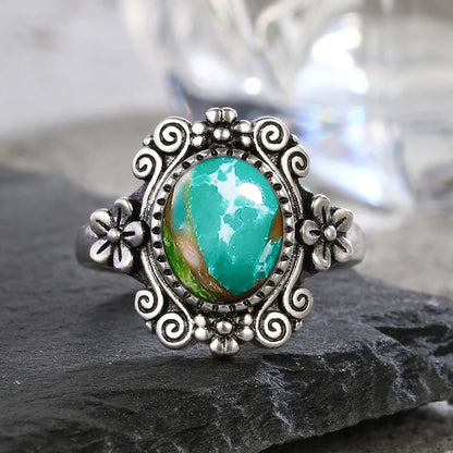 925 Silber Blume 8 * 10 mm Mondstein Ring Vintage Stil Damen Party Schmuck Geschenk für Frauen