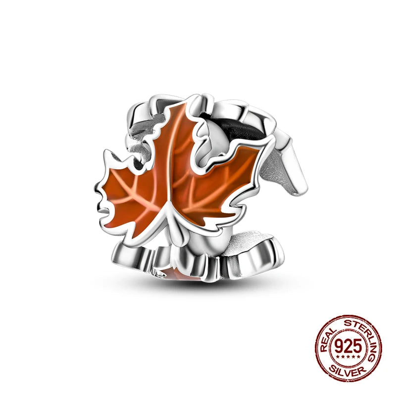 Herbst Neue 925 Sterling Silber Braun Maple Leaf Kürbis Biene Charms Bead Fit 3mm 925 Original Armbänder DIY schmuck Warmes Geschenk
