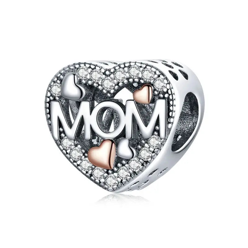 WOSTU Muttertags-Charm aus 925er-Sterlingsilber mit Rosenblüten-Anhänger, Baum des Lebens, Herzperlen, passend für Armbänder, Halsketten, DIY-Geschenk für Mama